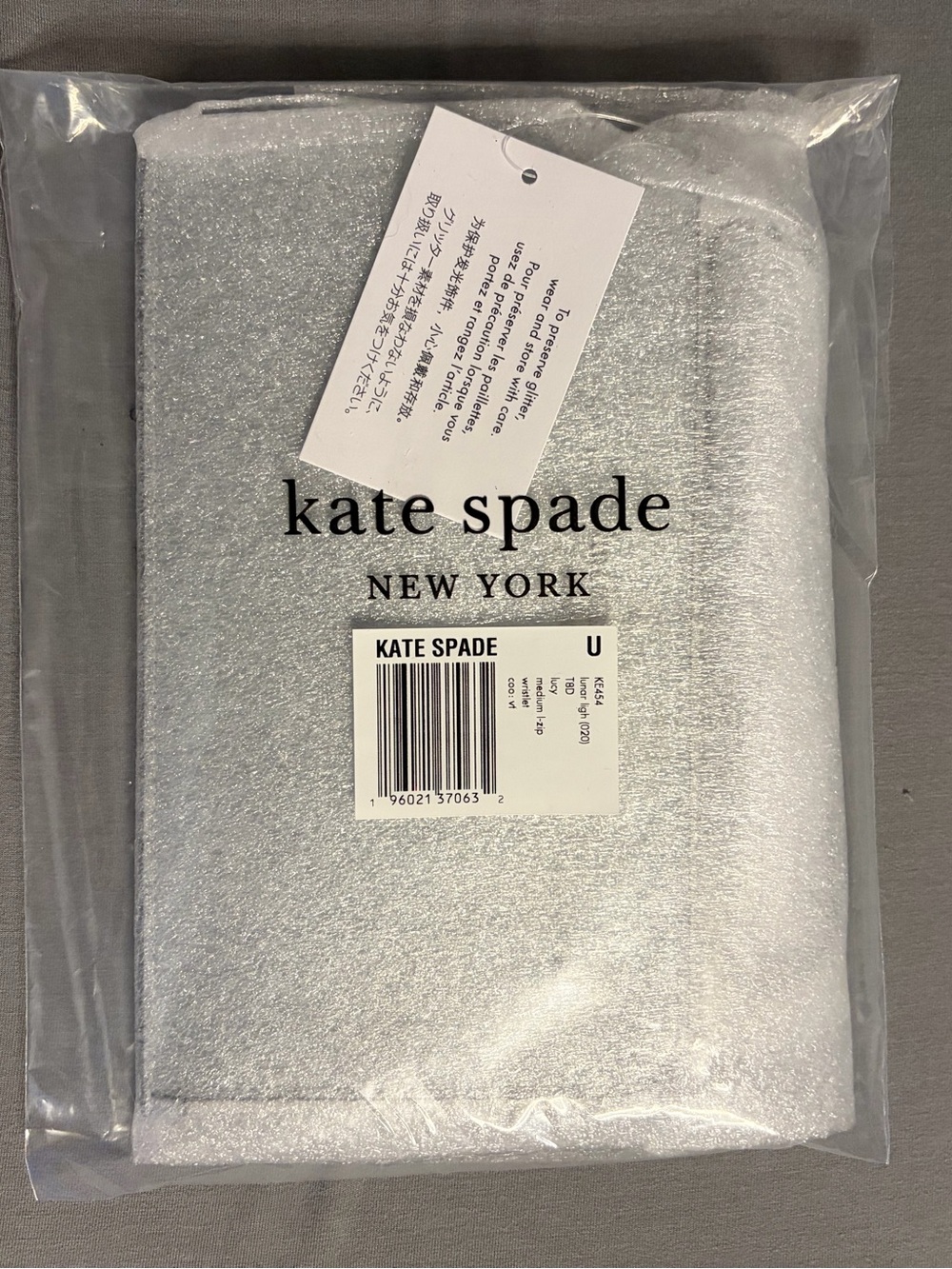 NWT Kate Spade Medium Zipper Wristlet in Lunar Light Glitter w/ Silver Hardware